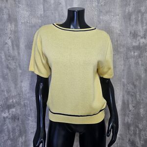 Vintage 80s 90s San Remo By Laura‎ Knits Size M Yellow Navy Stripe Knit Top S/S